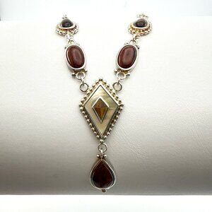 Whitney Kelly Necklace Tigers Eye Jasper Statement Cabochon Sterling Silver QVC